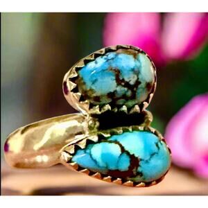 Golden Hills Turquoise | Two Stone Ring | Size Adjustable 5-10